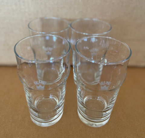 4 VINTAGE HALF-PINT GLASSES.