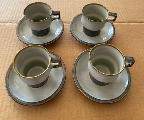 BING& GRONDAHL B&G TEMA STONEWARE ESPRESSO CUPS AND SAUCERS. SET OF FOUR.