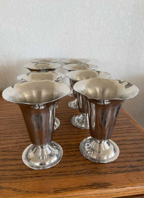  8 HALCO MIDCENTURY STAINLESS STEEL DESERT CUPS.