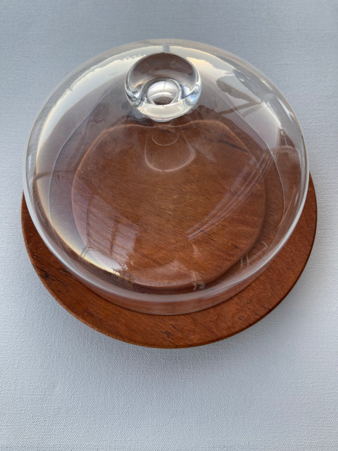 DANISH MODERN DESERT/CHEESE GLASS COVERED TRAY.