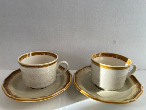 SET OF 2 MIKASA STONE MANOR COFFEE CUPS AND SAUCERS.