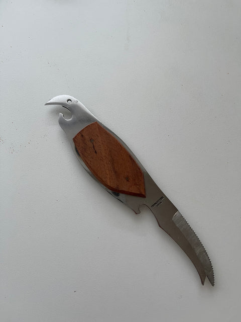 MIDCENTURY BIRD CAN/BOTTLE OPENER AND KNIFE.