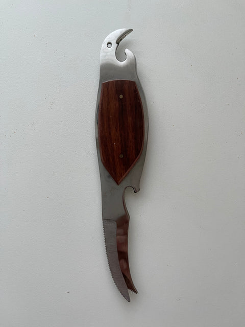 MIDCENTURY BIRD CAN/BOTTLE OPENER AND KNIFE.